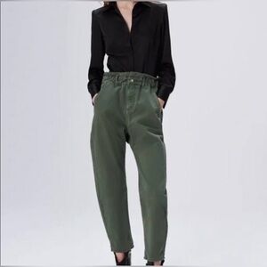 Zara High-Waisted Paper Bag Black Tapered Pants